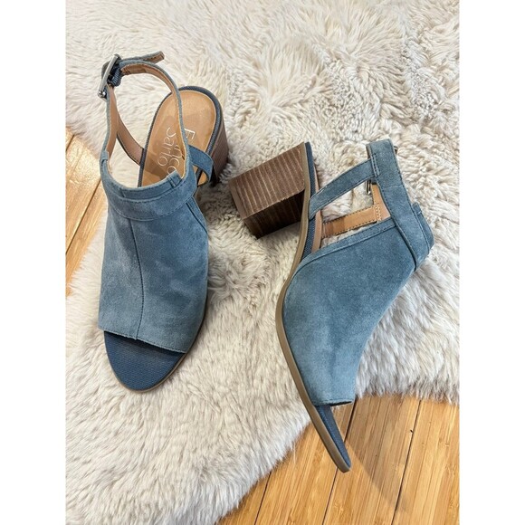 Franco Sarto Blue Suede T-Strap Heron Heels Size 8.5M - Picture 4 of 11